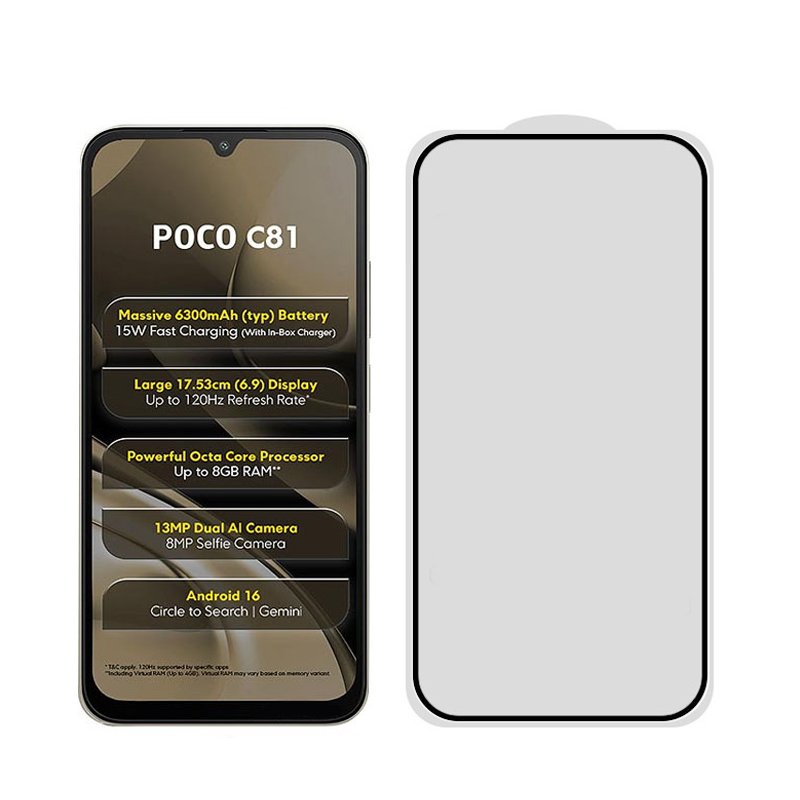 for Xiaomi Poco C81 full glue black tempered glass screen protector